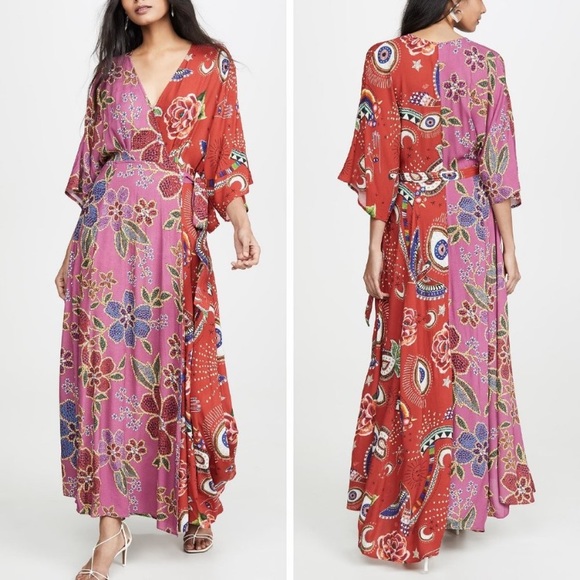 FARM Rio Floral Sparkle Mixed Wrap Maci Dress in Multi - Picture 2 of 3